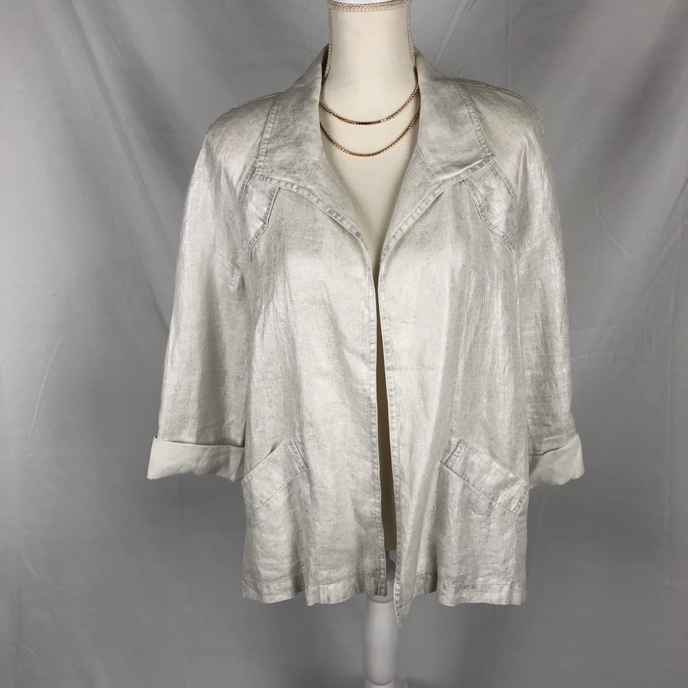 Elliott Lauren Linen Silver Metallic Women's Open Front Blazer